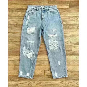 Comfort jns Women's mom-Clasic Distressed Ripped Jeans Size 9 100%Cotton